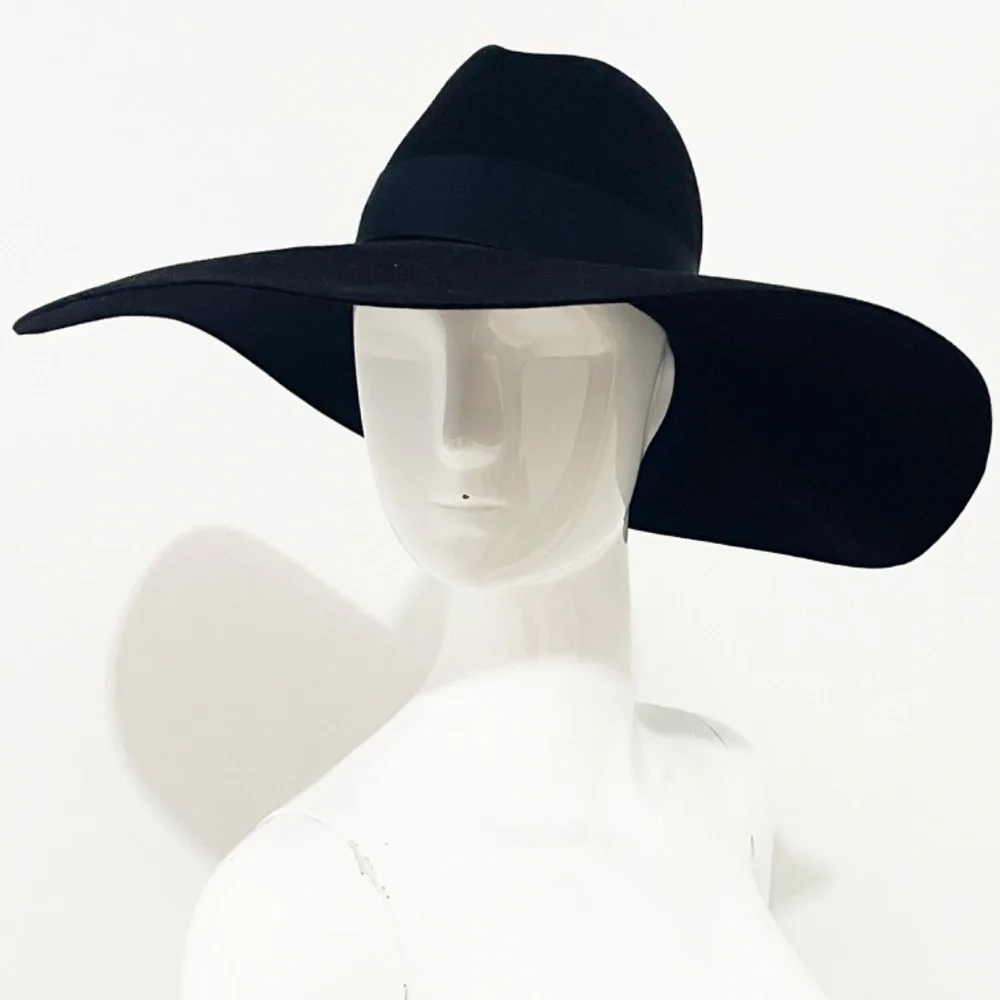 Saint Laurent Hat Wide Brim Oversized Black Rabbit Fur Felt Hedi Slimane Size 56